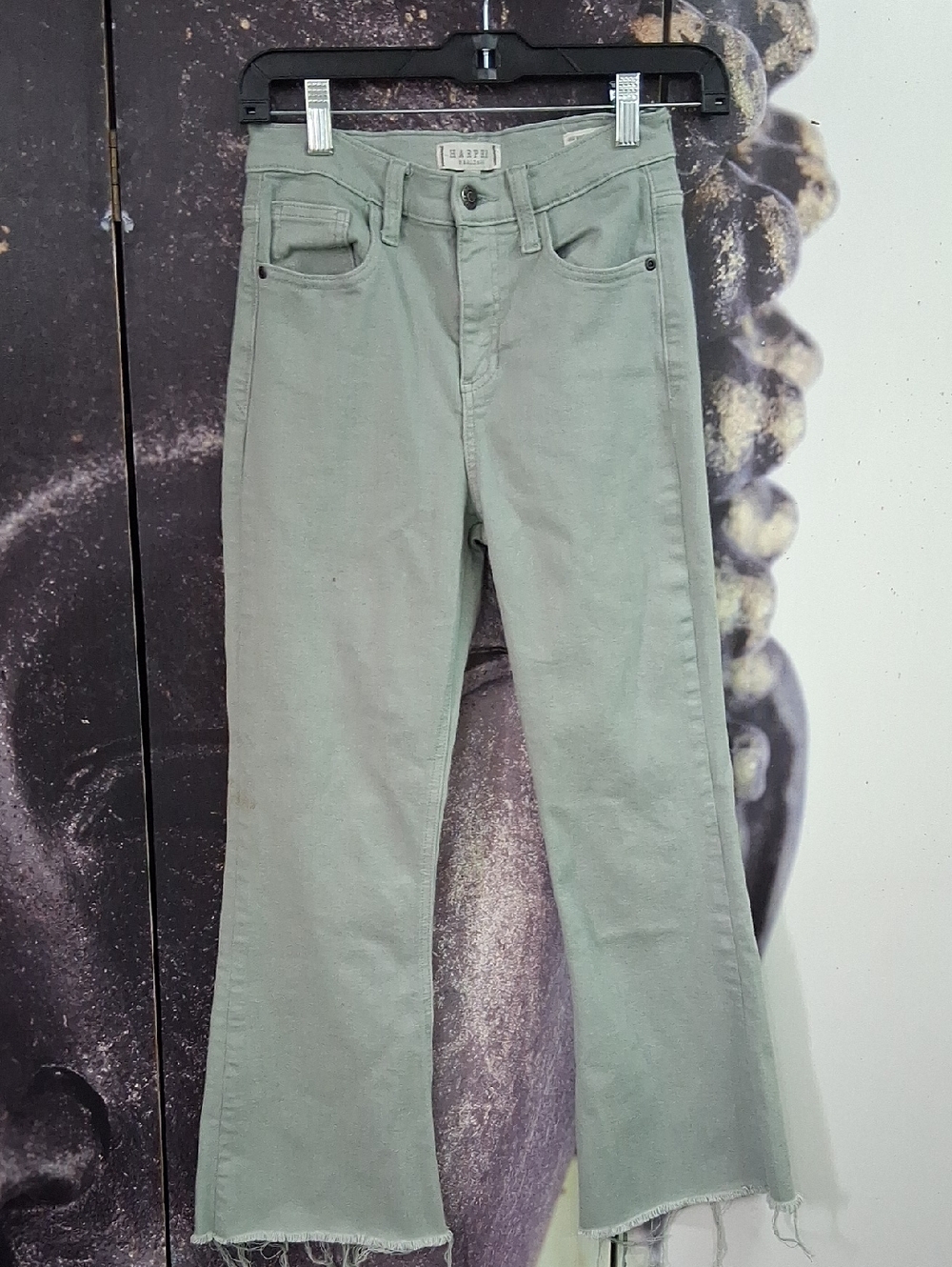 Harper Heritage High Waist Frayed Hem  Jeans - Color: Sage.  Green Size 26